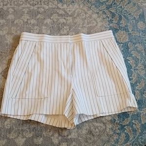 White with black stripe high-waisted dress shorts